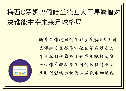 梅西C罗姆巴佩哈兰德四大巨星巅峰对决谁能主宰未来足球格局